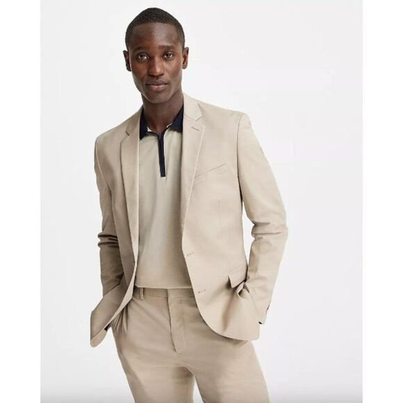 NWT Express light tan cream neutral Extra Slim subtle plaid suit jacket blazer - Picture 6 of 6